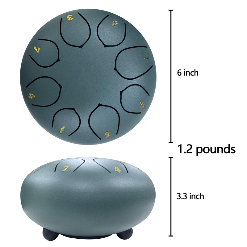 [AUSTRALIA] - Steel Tongue Drum 6 Inches 8 Notes Rain Drum for Outside Garden with Bag, Music Book, Handpan Drum Mallets, Mallet Holder, Finger Picks and Stickers Chakra Percussion Instrument Blue 