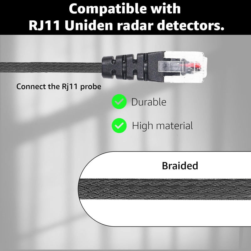 2PCS RJ11 Replacement Mirror Wire Power Cord for Uniden Radar Detectors，Fits R4 R3 R1 R7 R8 Model(3005201U) 2