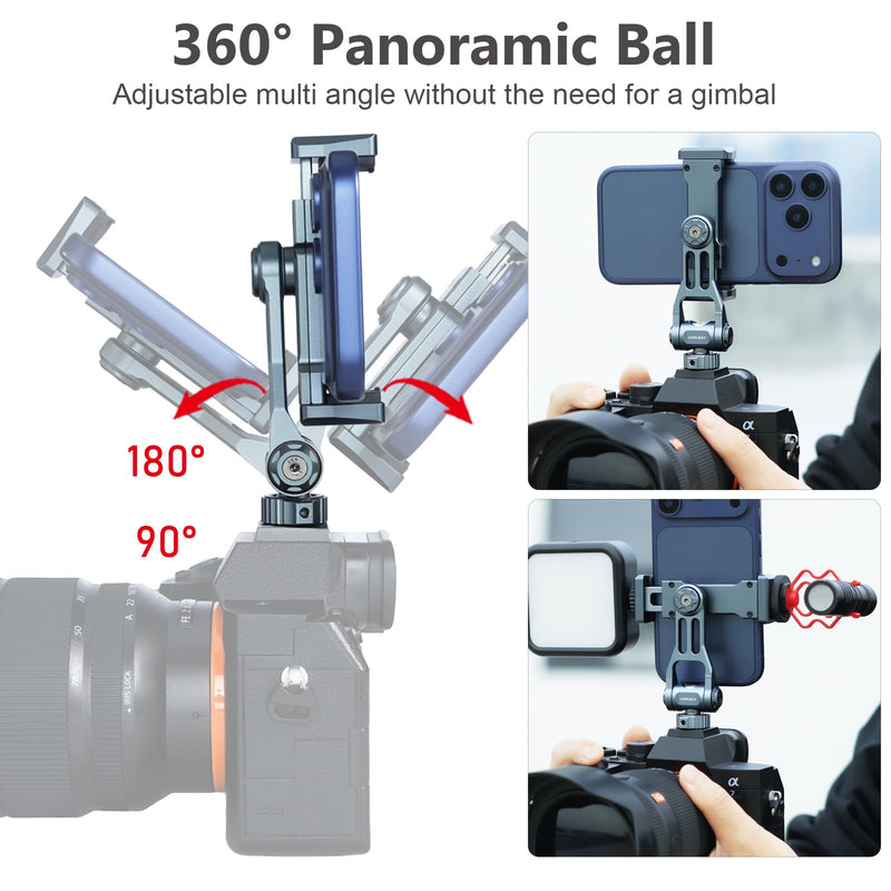 [AUSTRALIA] - Metal Camera Hot Shoe Phone Holder，Features a Cold Shoe Mount and Supports 360° Rotation，Phone Tripod Mount ，Compatible with iPhone 17/16/15/14, Samsung Galaxy，for Taking Videos and Photos 
