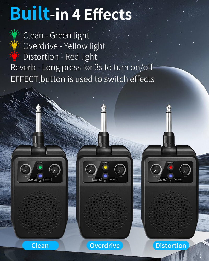 JOYO Mini Guitar Amp 5W Portable - Rechargeable Bluetooth Combo Amplifier with Built-in Effects (Clean, Overdrive, Distortion, Reverb) Compact Practice Amp for Electric Guitar Plug in, Black (JA-05G)