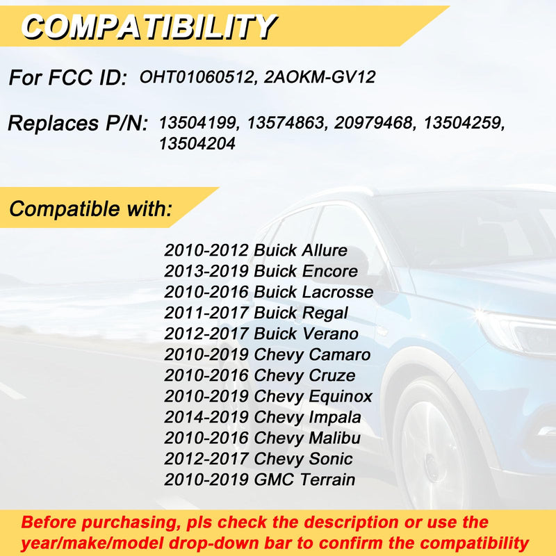 [AUSTRALIA] - Key Fob Replacement for 2014-2019 Buick Encore/ 10-12 Allure/ 10-16 Lacrosse/ 11-17 Regal/ 12-17 Verano/ 10-19 Chevy Equinox Camaro/ 11-16 Cruze Malibu/ 14-19 Impala/ 12-17 Sonic Keyless,2Pcs 
