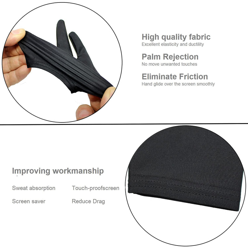 WSWBD Drawing Glove, Digital Art Glove for Graphic Tablet, Artist Gloves with Two Fingers for iPad, Paper Sketching, Smudge Guard, Palm Rejection, Suitable for Left and Right Hand (2 PCS), XS