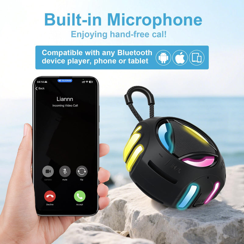 [AUSTRALIA] - Bluetooth Shower Speaker Waterproof, Portable Bluetooth Speakers Wireless, Outdoor, Floating IPX7, Built-in Mic, 24H Playtime with LED Lights, Loud HD Sound, Powerful Bass, Gifts for Unisex - Black 