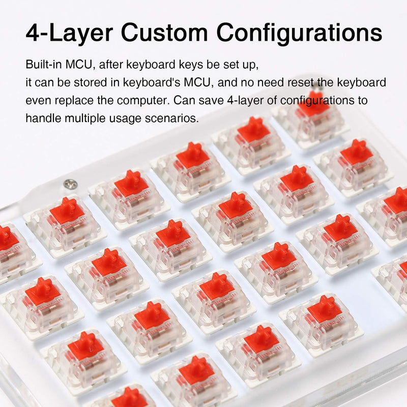 Koolertron One Handed Macro Mechanical Keyboard, Portable Mini One-Handed Mechanical Gaming Keypad 23 Fully Programmable Keys ((Blue Backlit/Blue switches)) White/Blue backlit/Blue switches