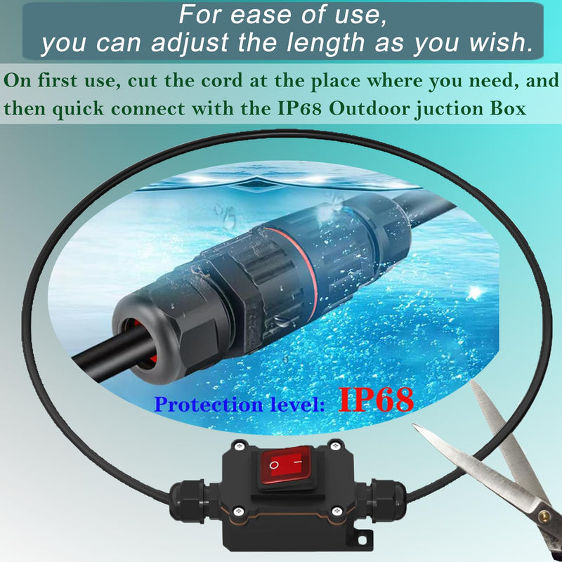[AUSTRALIA] - 10FT 12V Inline Switch IP68 Waterproof, Outdoor On/Off Toggle Switch with Waterproof Junction Box, DC 12V-24V 20A On Off Switch 12 Volt Inline Cord Switch with Red LED Rocker Button 10FT 
