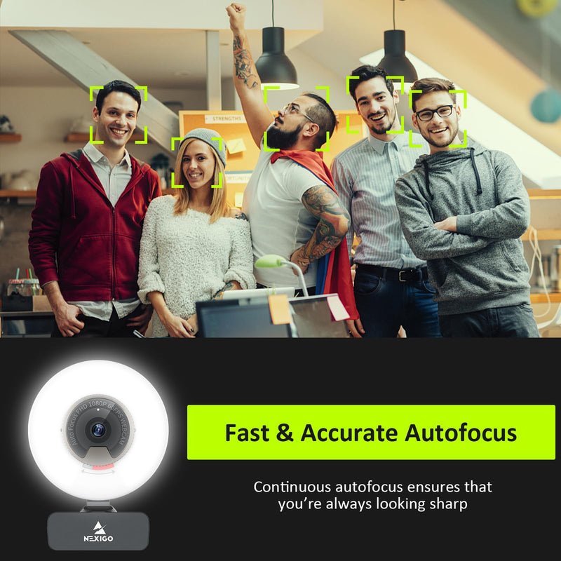 NexiGo N960E 1080P 60FPS Webcam with Light, Software Included, Fast AutoFocus, Built-in Privacy Cover, USB Web Camera, Dual Stereo Microphone, for Zoom Meeting Skype Teams Twitch