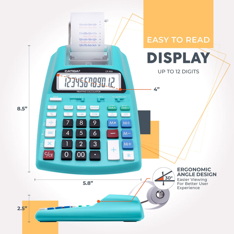 CATIGA Printing Calculator with Tape Print Out - 10 Key Adding Machine with Paper Roll, Desktop Electric Calculator for Accounting, Business, Finance, Home Office Use CP90A 5) Light Blue