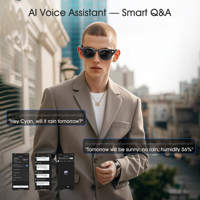 8MP Camera Glasses for Men and Women & Replacement Sunglasses Lenses, HD 1200P 4K Video Recording | Real-Time Translation & Object Analysis
