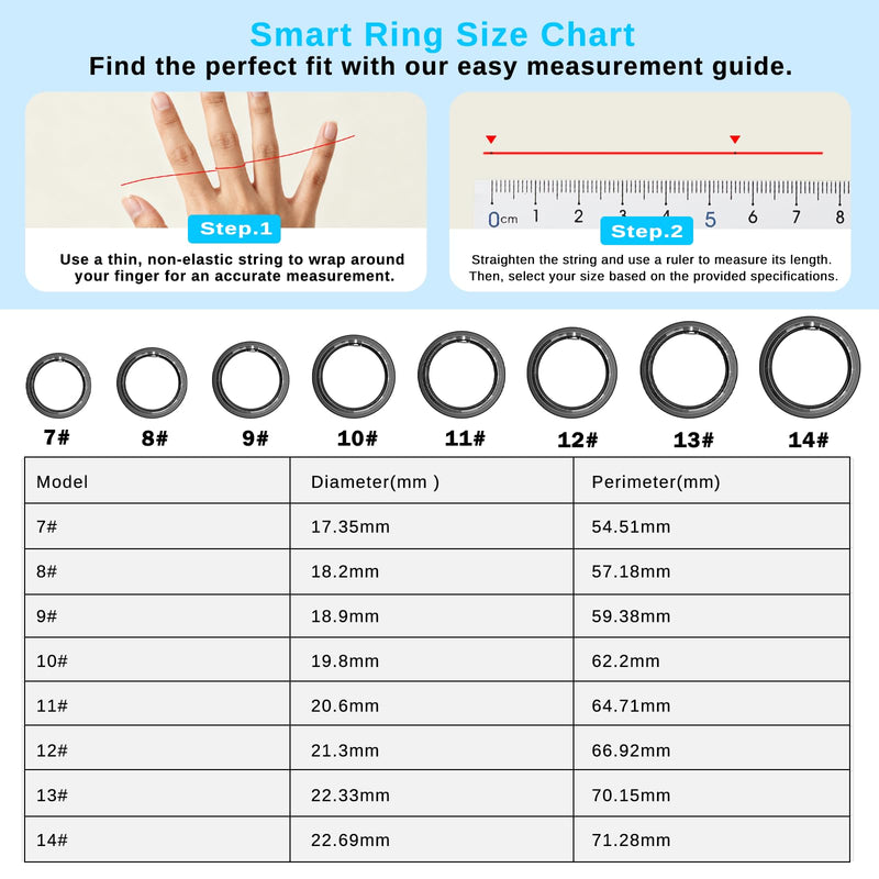 Smart Ring for Men & Women, Fitness and Health Tracker Ring(Black 11) | Heart Rate Monitor, SpO2, Sleep Tracking & Step Counter, IP68 Waterproof, No Subscription Fee, iOS & Android Compatible Black