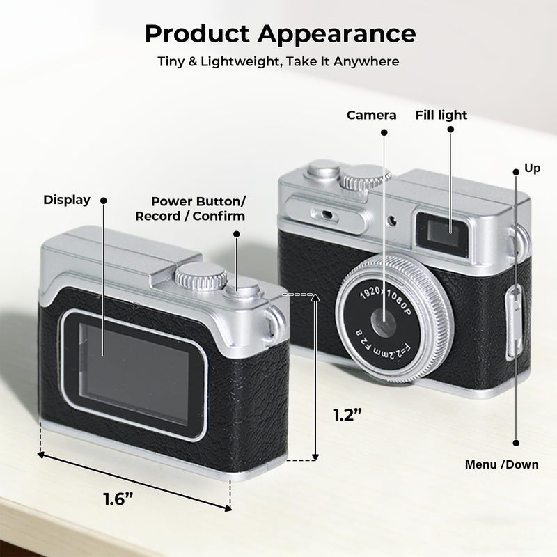 Mini Digital Camera 1080P HD - Keychain Small Camera with 64GB Card, 0.96" HD Display, Fun Pocket-Sized Gadget for Kids & Adults,Video Recorder with Long Battery Life for Travel, Black
