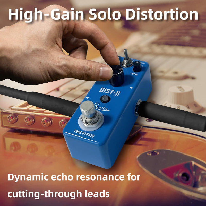 Rowin Distortion Guitar Effect Pedal Mini Analog Solo Distortion Pedal for Electric Guitar True Bypass DC 9V Blue LEF-301B