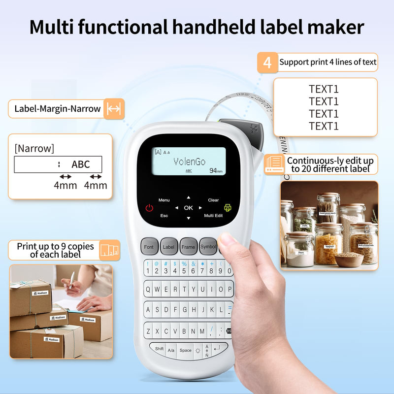 [AUSTRALIA] - Label Maker Machine with-Tape, H1100 Label Makers, Label Maker Waterproof-Labels Handheld Labeler Machine with-Tape 12mm Laminated, Portable Backlit Labeling Machine for Office Home Use Grey 