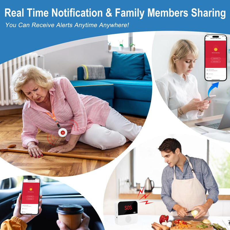 WiFi Rechargable Caregiver Pager Call Button Emergency Alert System Life Alert Button for Seniors Patient Disabled Elderly 1 Call Button 1 Watch Button 1 Receiver(only Supports 2.4GHz Wi-Fi)