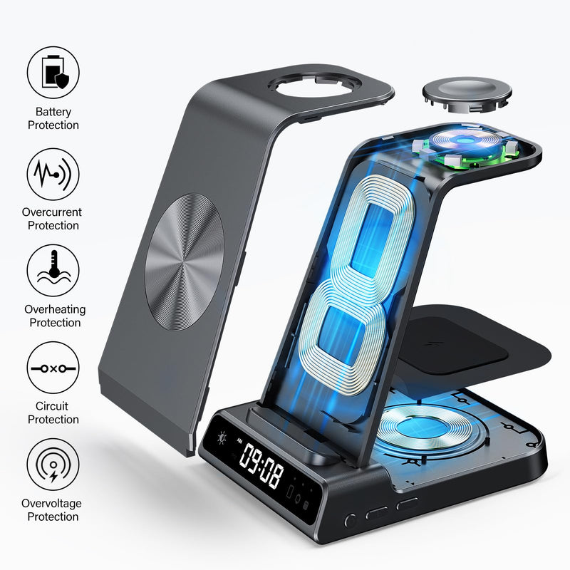 Wireless Charger for Samsung, 3 in 1 Wireless Charging Station for Samsung Galaxy S24 Ultra/S23 Ultra/S22/S21/Note 20/Z Flip 5/Fold 5, Charger for Samsung Galaxy Watch 6/5/4, Galaxy Buds 2/Pro/+ Black