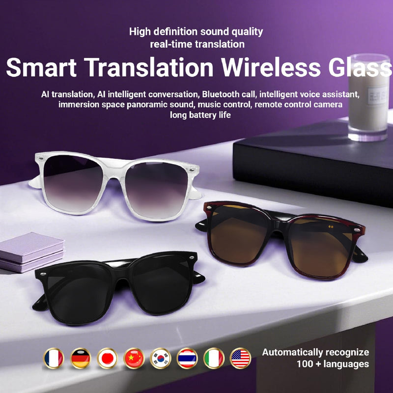 Smart AI Bluetooth Sunglasses for Women Men Translation Translator Translate Translating Headphones Audio Glasses with 150 Language & Accents UV Protection Bluetooth 5.4 Eyeglasses with Speakers Coffee