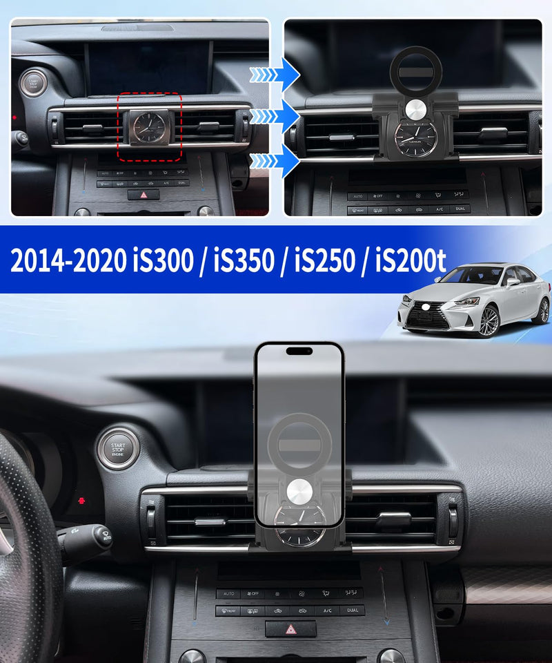 Car Phone Holder for 2014-2020 Lexus is300 / 350/250 / 200t Auto Accessories, Cell Phone Mount Compatible with MagSafe, 360° Rotation, Hands Free Not Affect Air Vent for 2014-2020 Lexus is 300/350/250/200t