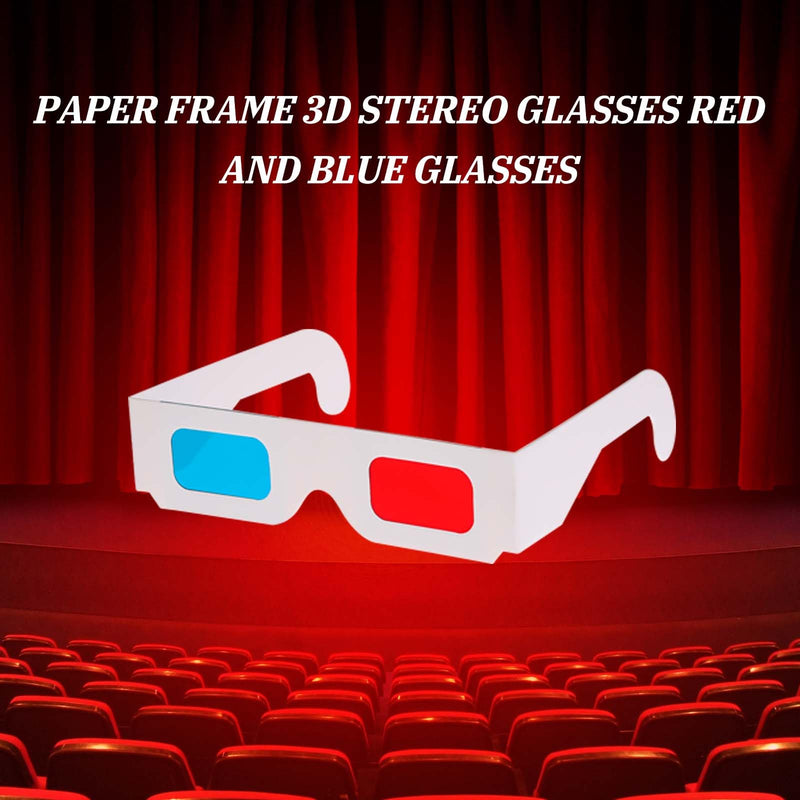 10 Pairs 3D Paper Glasses for Movies, Movie Glasses, 3D Glasses Red and Cyan Lens White Frame Anaglyph Glasses Cardboard for Movies, Folded in Protective Sleeve