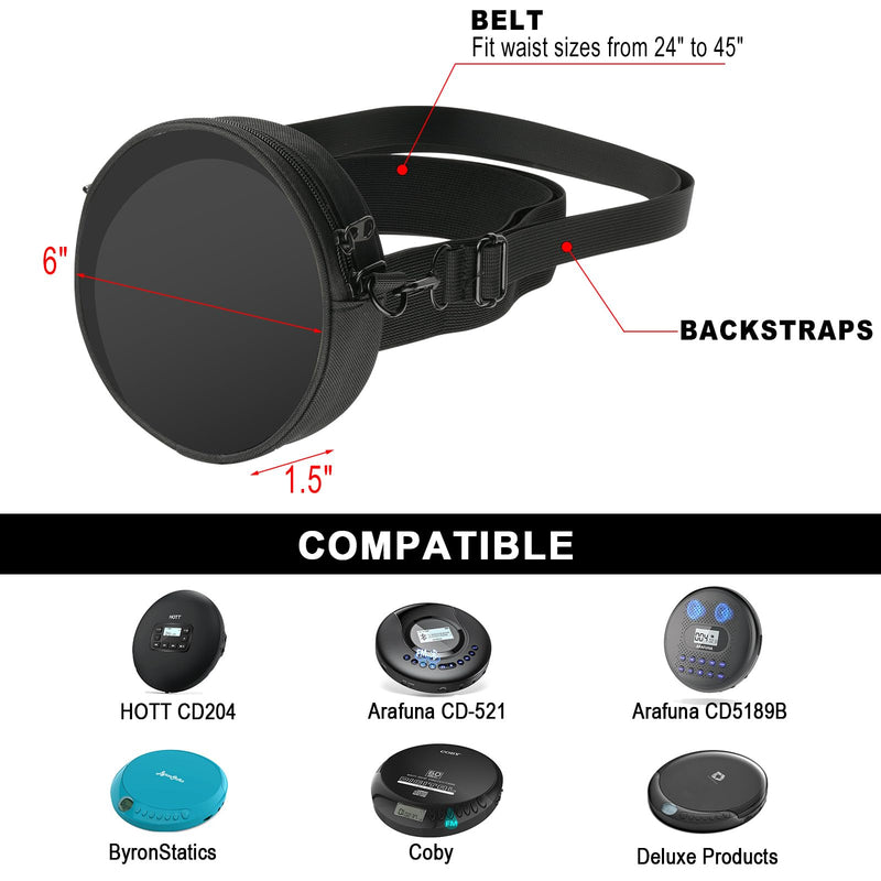 TXEsign CD Player Storage Bag, 6" Disk Case With Adjustable Shoulder Strap, Waist Band, and Transparent Window