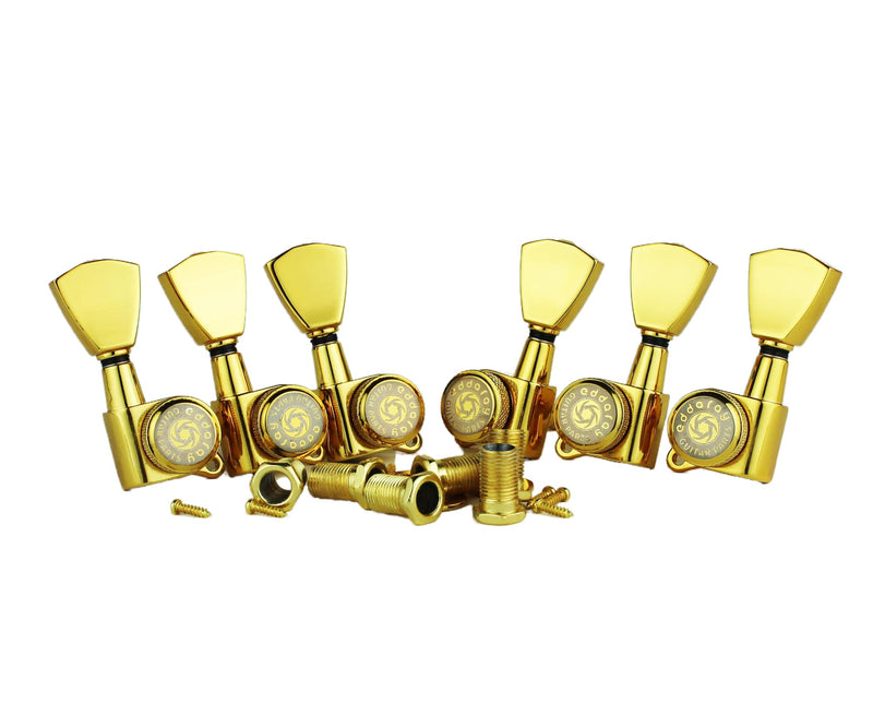 Guitar Locking Tuners (3R + 3L) - 1:18 Gear Ratio Lock String Tuning Key Pegs Machine Heads with Tulip Shaped Knob Replacement Guitar Accessories (E-104SP, Gold)