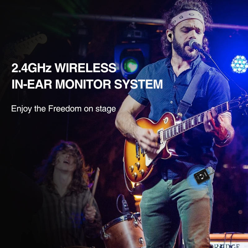 LEKATO Wireless in Ear Monitor System 2.4GHz, Stereo in-Ear Monitoring with Transmitter Receiver Clip-On, One to Many, Auto-Pairing, Wireless IEM for Band Rehearsal,Studio, Church,Small Gigs(MS-1) Black