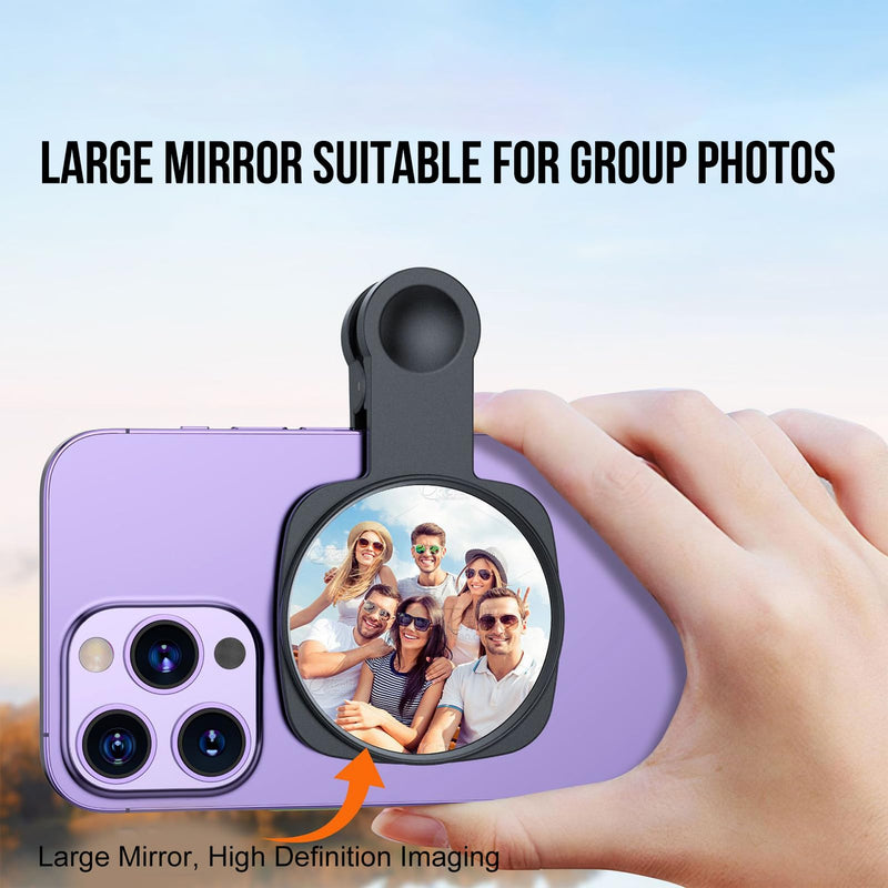 WOWNOVA Clip Selfie Mirror for Phone Back Camera Live Streaming, Vlogging and Selfies, 2.36" Selfie Mirror Compatible with iPhone Back Camera, HD Reflective Selfie Mirror Clip for Phone Rear Camera
