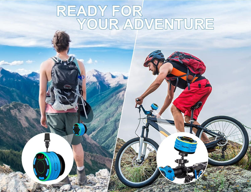[AUSTRALIA] - Bluetooth Speakers, DuoTen IPX7 Waterproof Wireless Portable Bluetooth Speakers w/LED Display, FM Radio, Suction Cup, Light Show, Loud Stereo Sound and Bass for Shower, Pool, Party, Travel, Outdoors 