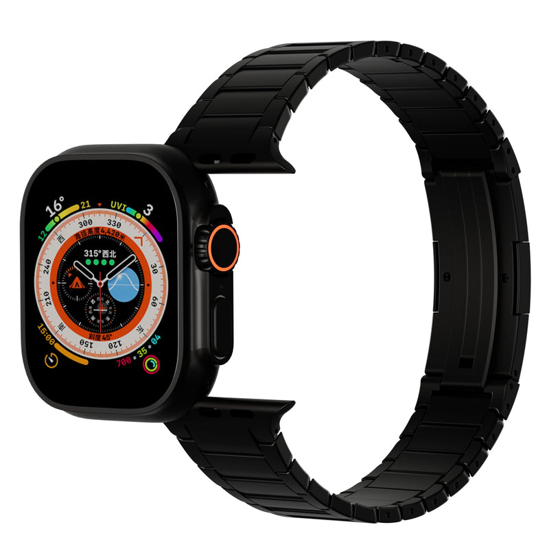 HeiKe Titanium Band for Apple Watch Ultra 3/2/1 Band 49mm 46mm 45mm 44mm 42mm 41mm 40mm 38mm for Men Women,Adjustable Metal Strap for iWatch SE Series 11 10 9 8 7 6 5 4 3 2 1 with Folding Clasp Black BandWidth20mm（46/45/44/42mm（series3））