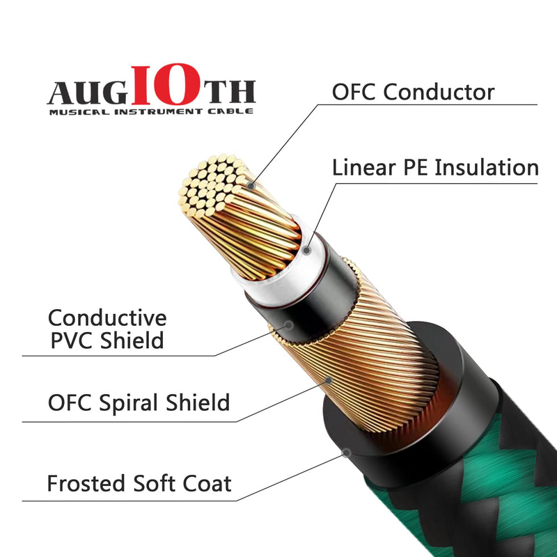 Guitar Cable 20 ft 2 Pack, Electric Instrument Bass Cable AMP Cord 1/4 Straight to Angled Dark Green Tweed 20ft Straight Angled Green Braided