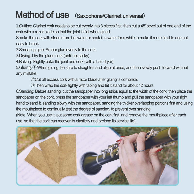 [AUSTRALIA] - Clarinet Joint Cork Replacement Kit, Clarinet Cork, Glue, Knife, Taping and Sandpaper 