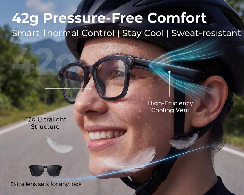Camera Glasses Video Recording 1080P HD for Fishing, Smart AI Assistant