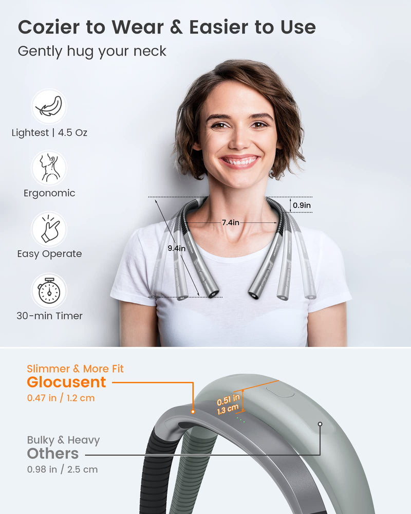 Glocusent Upgraded LED Neck Reading Light, Eye Caring Book Light for Reading in Bed, 30-min Timer, 3 Colors & 3 Brightness, Rechargeable & Long Lasting, Perfect for Reading, Knitting & Repairing Upgrade-grey