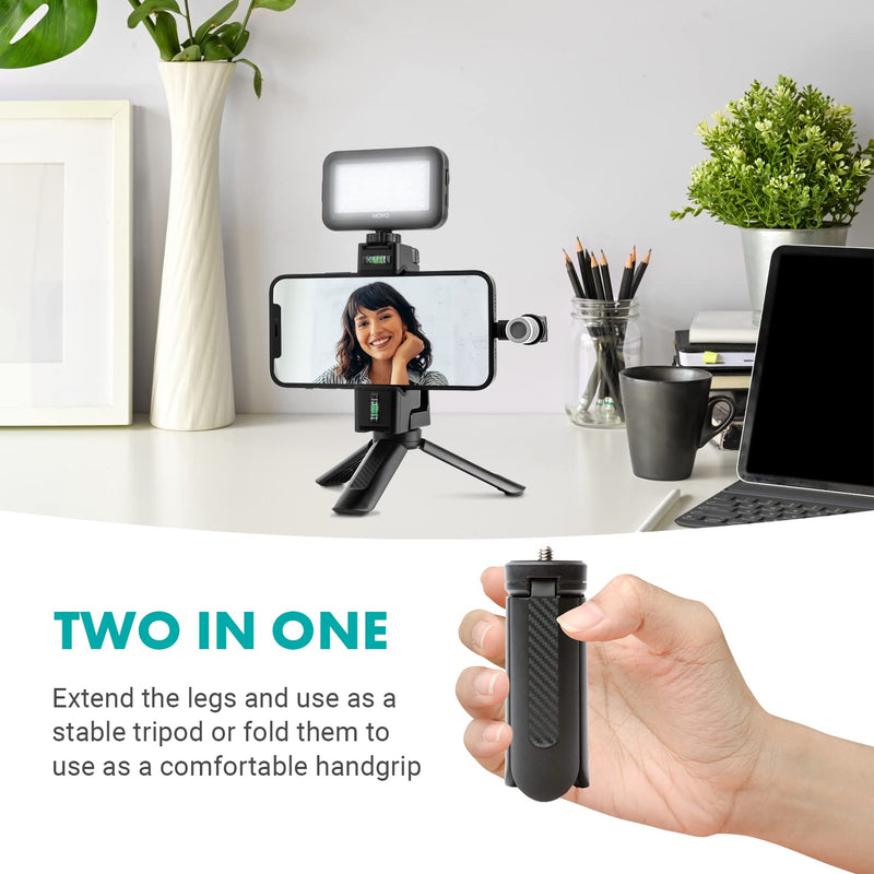 Movo iVlogSK Starter Kit for Content Creators - Smartphone Video Vlogging Kit for iPhone - includes Lightning Microphone, LED Video Light, Phone Holder, Grip, and Mini Tripod