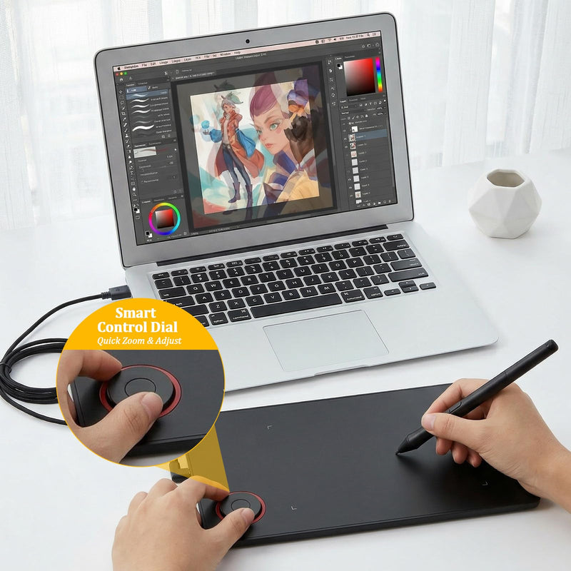 IMAGE Portable Graphics Drawing Tablet 8.9 * 5.3 Inch with 8192 Levels Battery-Free Pen and 1 Magic Circle 4 Hot Keys, Compatible with Windows/Mac/Android for Painting, Design & Online Teaching