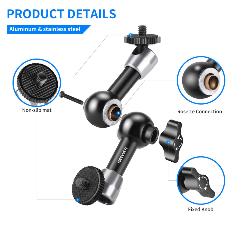 NEEWER 5.9"/15cm Adjustable Friction Magic Arm with 1/4" Screw on Both Ends, Compatible with SmallRig Cage, Flash/LED Light/Microphone/Monitor/SuperClip, Max Load 4.4lb/2kg, ST15