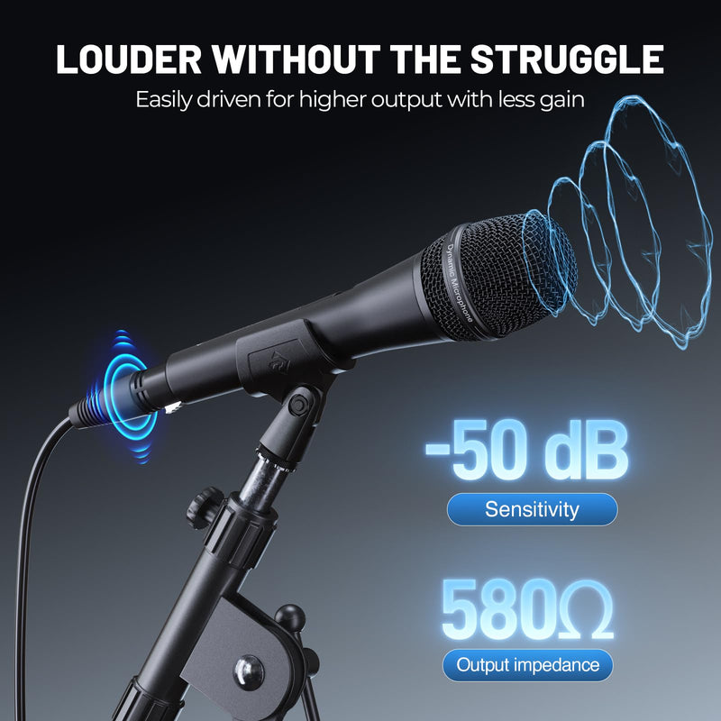 Phenyx Pro Vocal Microphone, Supercardioid Dynamic Mic with 16.4 ft XLR Cable, Mic Clip, Storage Bag, Wired Handheld Microphone for Singing, Stage, Studio, Karaoke (PM-26S)