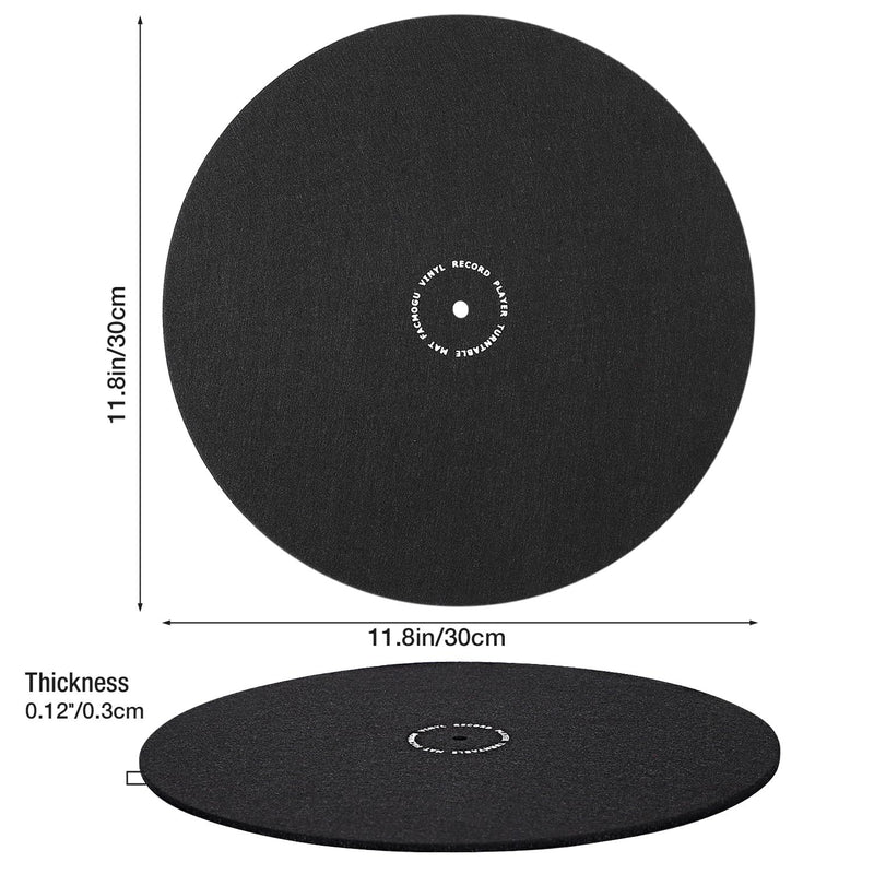 Facmogu 2PCS 12" Turntable Platter Wool Mat, 3mm Vinyl Record Slipmat, Anti-Static Turntable Platter Mat Felt, Soft Turntable Pad for Record Player, Audiophile Reduce Noise, Phonographs Flat Mat-Black Black