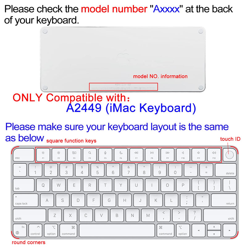 Sanfulin Keyboard Cover Skin for 2021 Apple iMac Magic Keyboard (Model: A2449) with Touch ID, Cute Printing Waterproof Silicone Keyboard Protector, Red Flower
