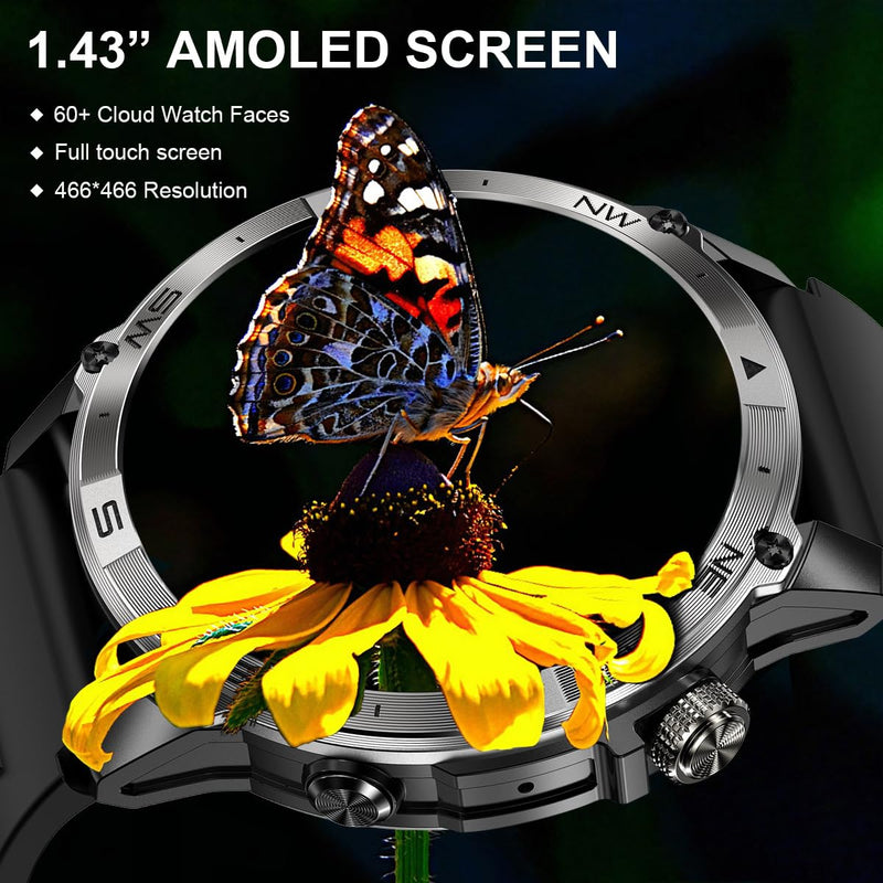 Smart Watch for Men Women, Fitness Tracker with GPS and Compass, 1.43" AMOLED Screen Fitness Watches with Altitude, Air Pressure, Female Cycle, IP68 Outdoor Watch for Android/iOS