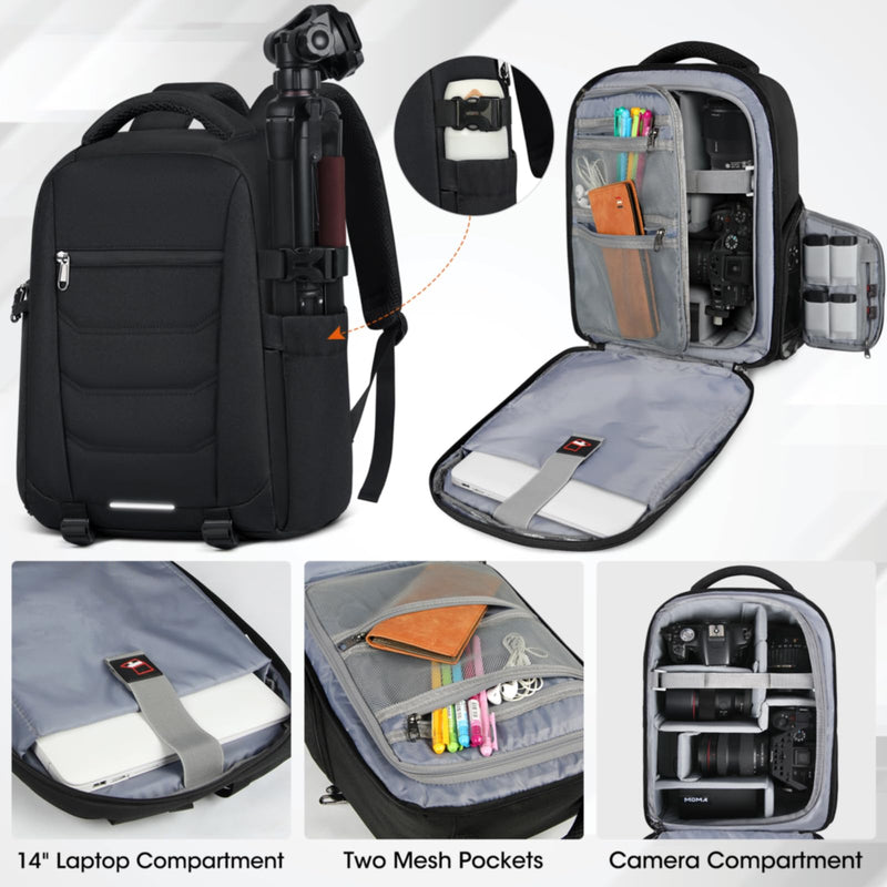 SDYSM Camera Bag Backpack Professional for DSLR SLR Mirrorless Camera Waterproof Laptop Back Pack 14 Inch with Rain Cover Anti Theft Travel Case Large Capacity Photography Backpack Black | 14 Inch Waterproof Camera Laptop Backpack with Rain Cover Anti ...