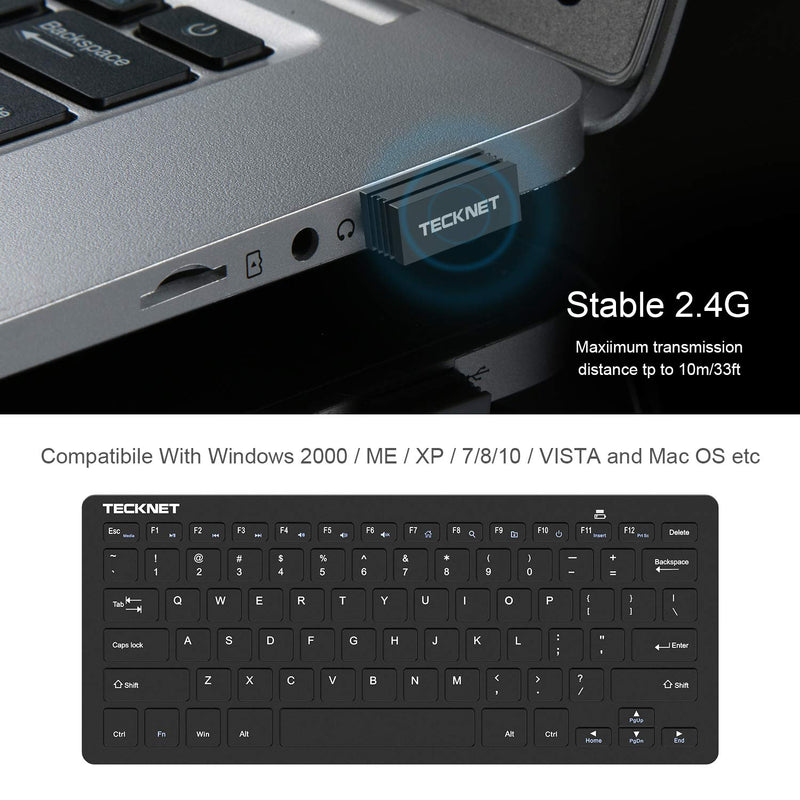 TECKNET Wireless Keyboard, 2.4G Portable Mini Computer Keyboard, Quiet Click, 12 Media Keys, Print Screen Key, Compact Ergonomic USB Keyboard for Laptop, Desktop, Smart TV, Notebook, Chromebook