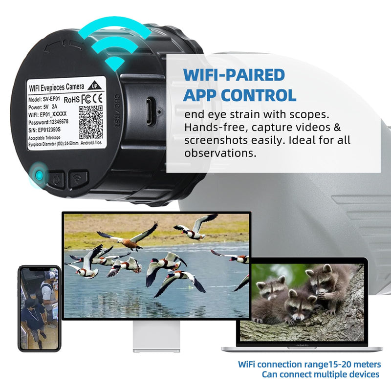 Wireless WiFi Electronic Eyepiece Telescope Eyepiece Camera 32GB Video Recording Digital Telescope Camera Electronic Eyepiece, Telescope Accessories for 24mm-50mm Optical Telescopes and Microscope