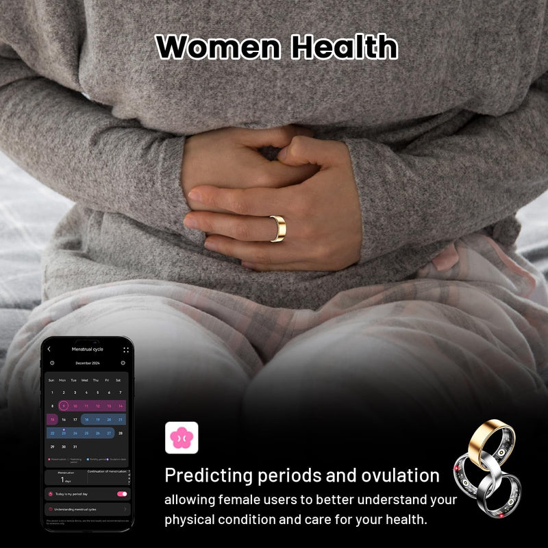 Mirlray Smart Ring for Women & Men, Smart Ring Health Tracker, Blood Oxygen & Heart Rate Monitor, Long Lasting Battery Sleep Ring, Waterproof Fitness Ring (Gold, 9)