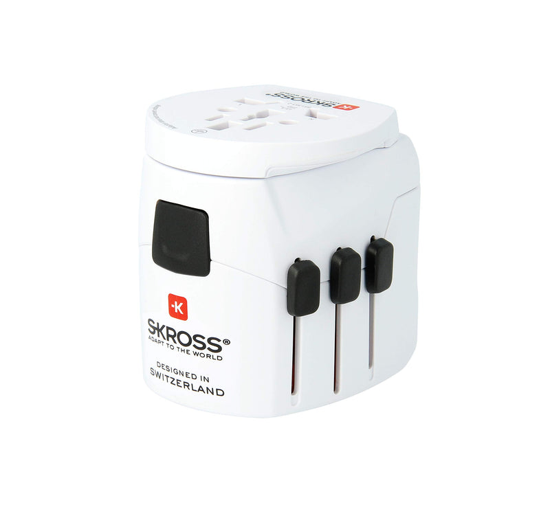 SKROSS Pro Light World Travel Adapter with USB | 3-Pole Travel Adaptor with Slide System | Designed for 200+ Countries | Compact and Reliable | White Pro Light USB Adapter Single