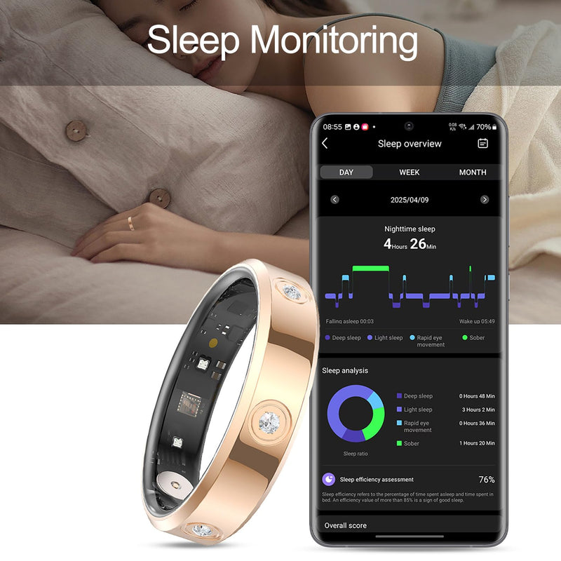 Smart Ring for Women Men Diamond Fitness Tracker Sleep Heart Rate Monitor Smart Rings for Android iOS Phone Pedometer Calorie Step Counter Stylish Ladies Rings for Women Elegant Activity Tracker