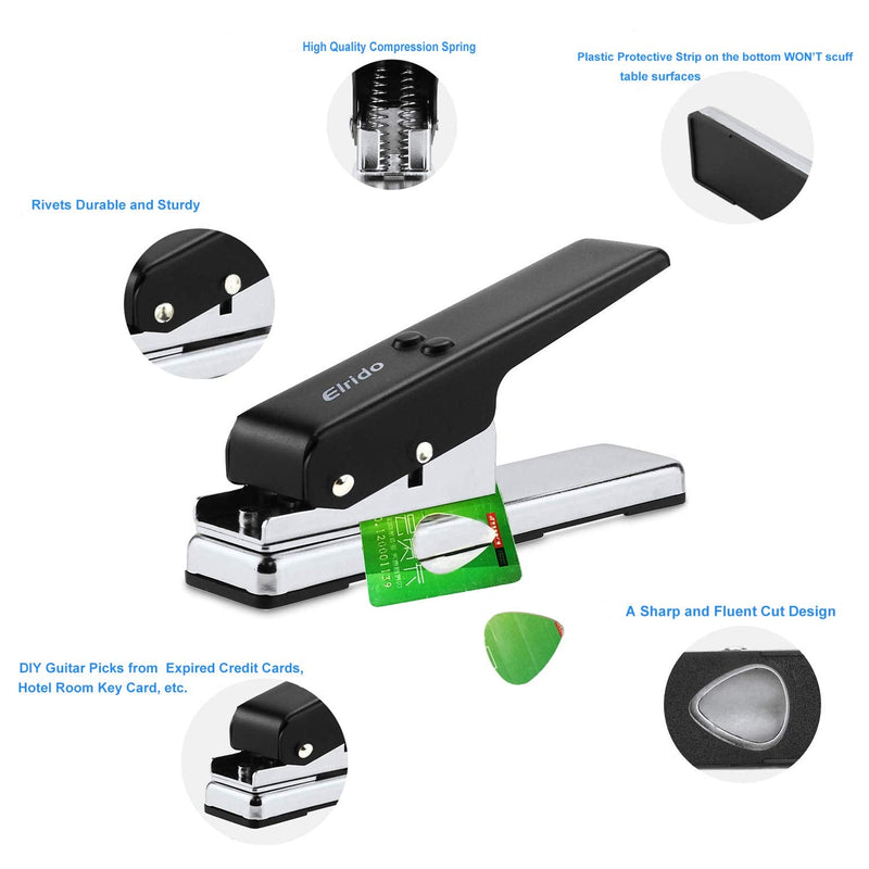 Elrido DIY Guitar Picks Maker Cutter Punch Tool Kit with 2 Pick Strips, Making Picks Create Custom Professional Plectrums for Guitar Players & Music Lovers - Unique Guitar Accessories Gift 1.5mm Black