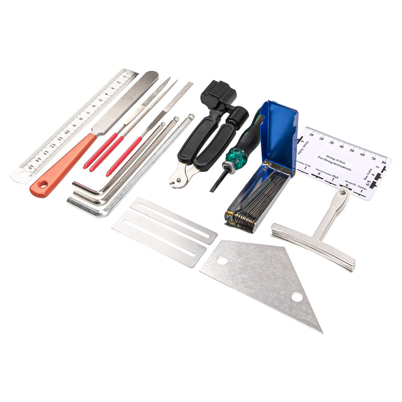 [AUSTRALIA] - 25Pcs Yootones Guitar Repairing Maintenance Tool with Kit String Action Ruler Gauge Measuring Tool Hex Wrench Set Files Fingerboard Guard Understring Radius Gauges Guitar Fret Rocker Leveling 