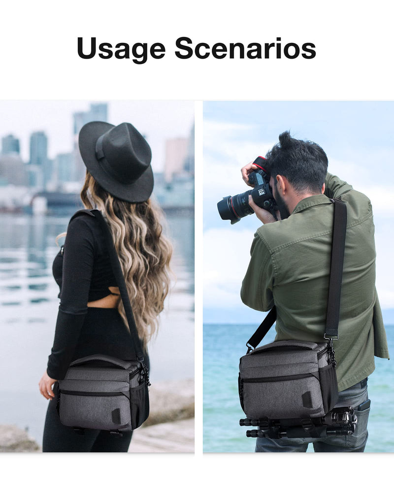 BAGSMART Camera Bag, Small Camera Case with Tripod Holder, Compact Camera Shoulder Bags for DSLR/SLR/Mirrorless Cameras, Waterproof Crossbody Camera Bag Women Men, Grey 02-Grey