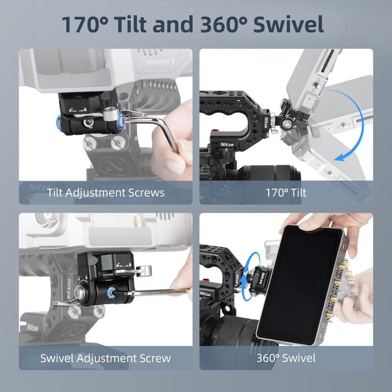[AUSTRALIA] - Nitze Quick Release Camera Monitor Mount (NATO Rail with 1/4” Screw and Retractable Pins to Cold Shoe), Field Monitor Mount with Adjustable NATO Clamp, 170° Tilt and 360° Pan - N54-S1 