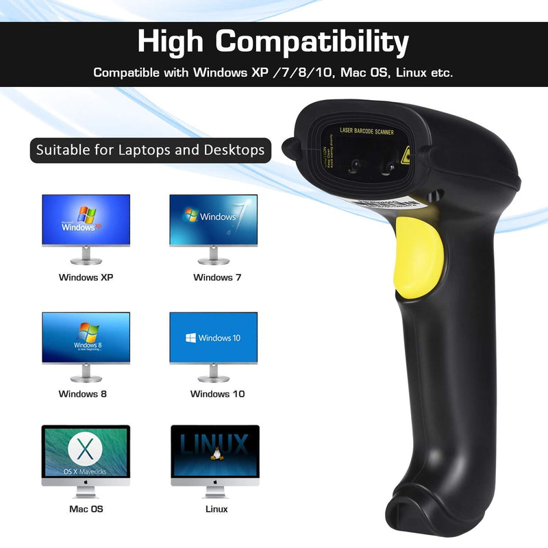 [AUSTRALIA] - WoneNice Barcode Scanner USB Laser Wired Handheld Bar Code Scanner Reader with Stand, Black 