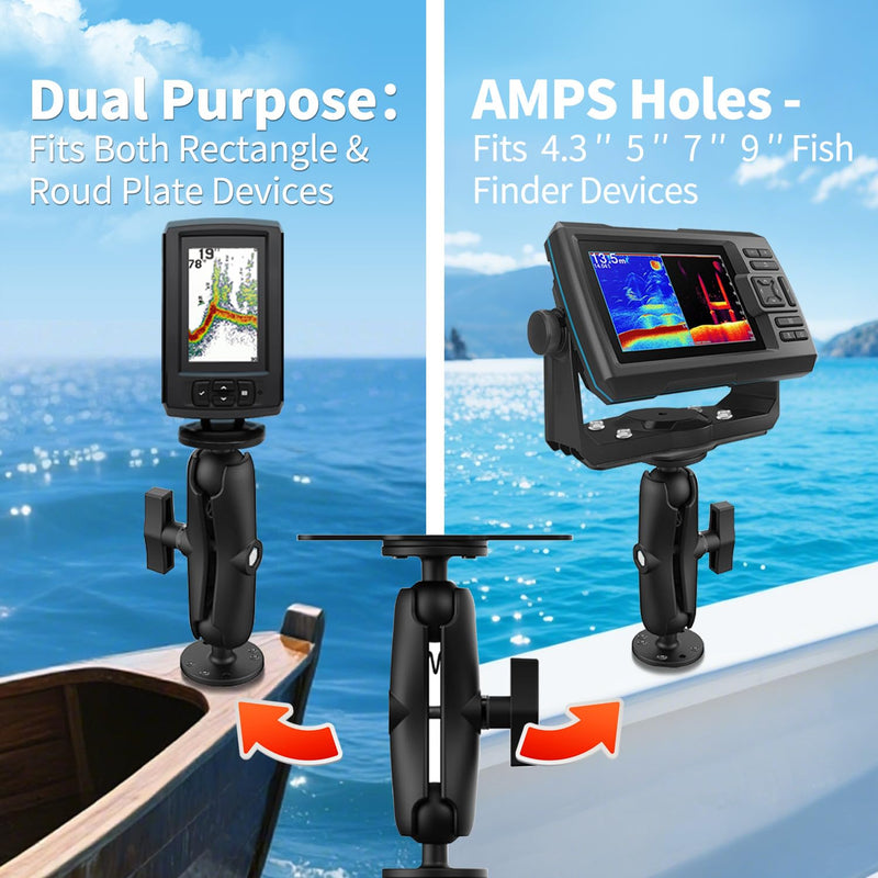 S109 Aluminum Alloy Fish Finder Mount with C Size 1.5" Ball, 7.78" Dual Purpose Mount with Rectangle Plate & Round Plate, 360° Rotation Marine Electronic Mount Compatible with Garmin, Lowrance